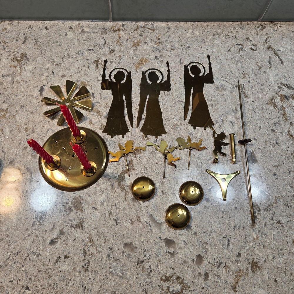 Vintage Swedish Brass Angel Chimes Christmas Carousel Rotating Candle Holder
